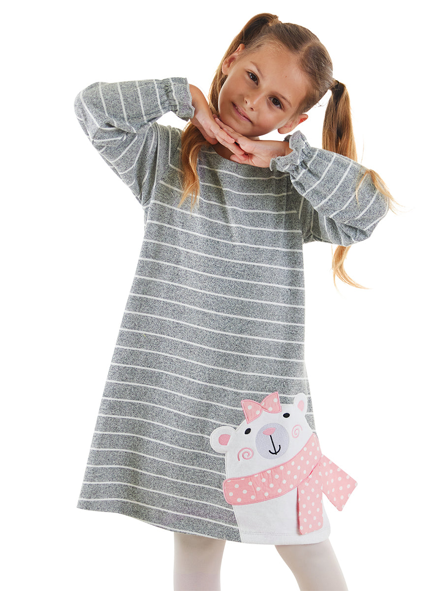 <tc>Robe rayée pour fille avec un petit ours</tc>