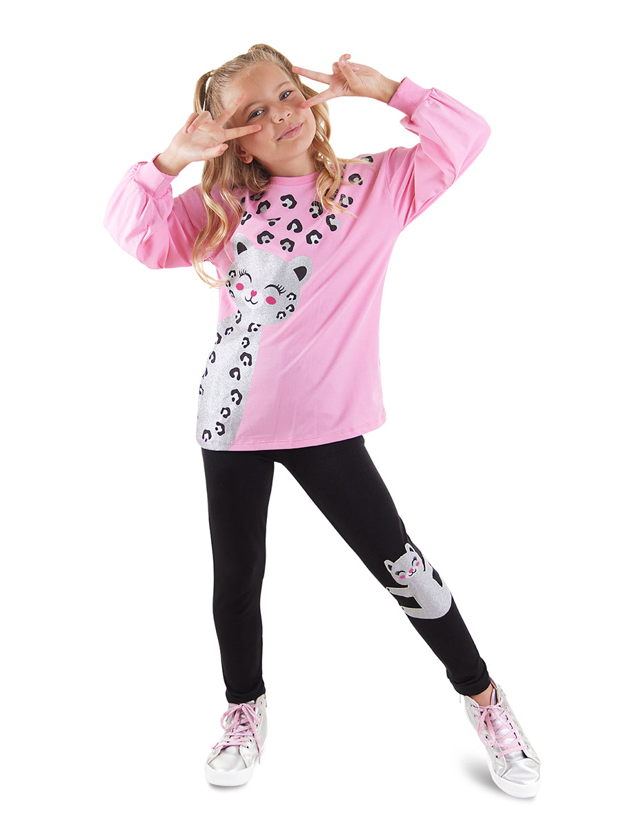 <tc>Ensemble t-shirt et leggings pour fille avec un motif léopard</tc>