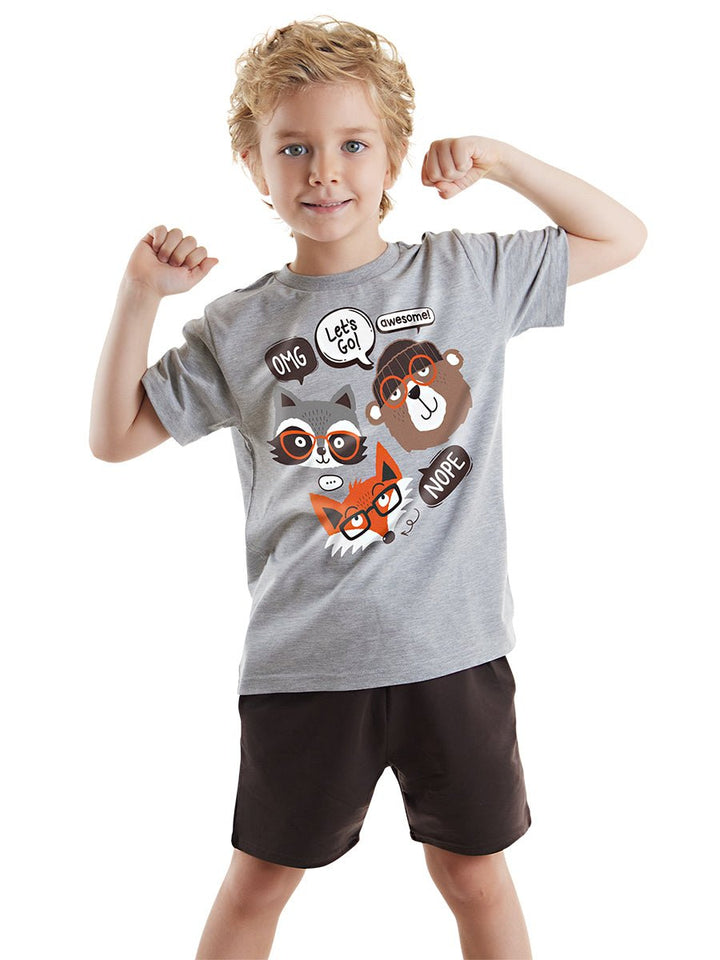 Ensemble 2 pièces garçon – T-shirt imprimé animaux et short à poches