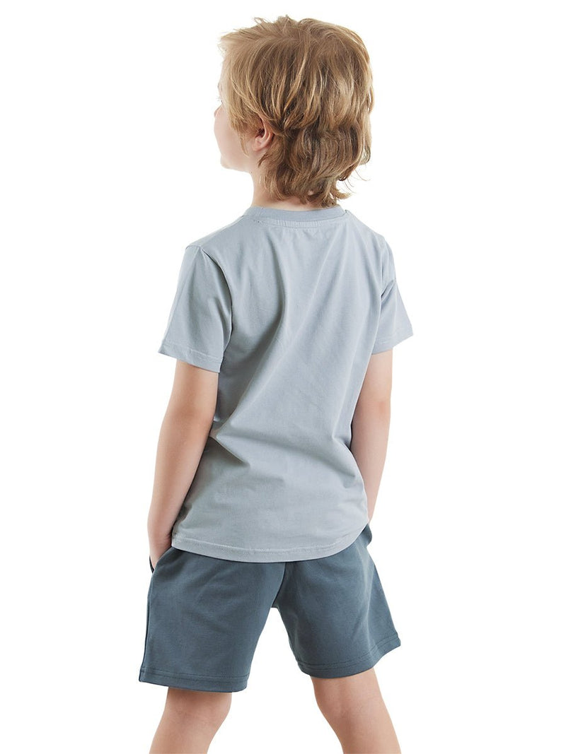 Ensemble Garçon T-shirt Gris Imprimé Chat Pirate et Short en Coton