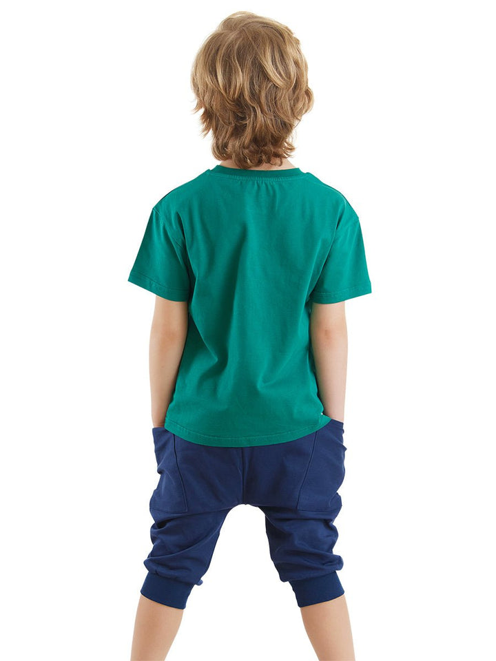Ensemble Garçon T-shirt Vert Imprimé Crocodile et Pantalon Capri