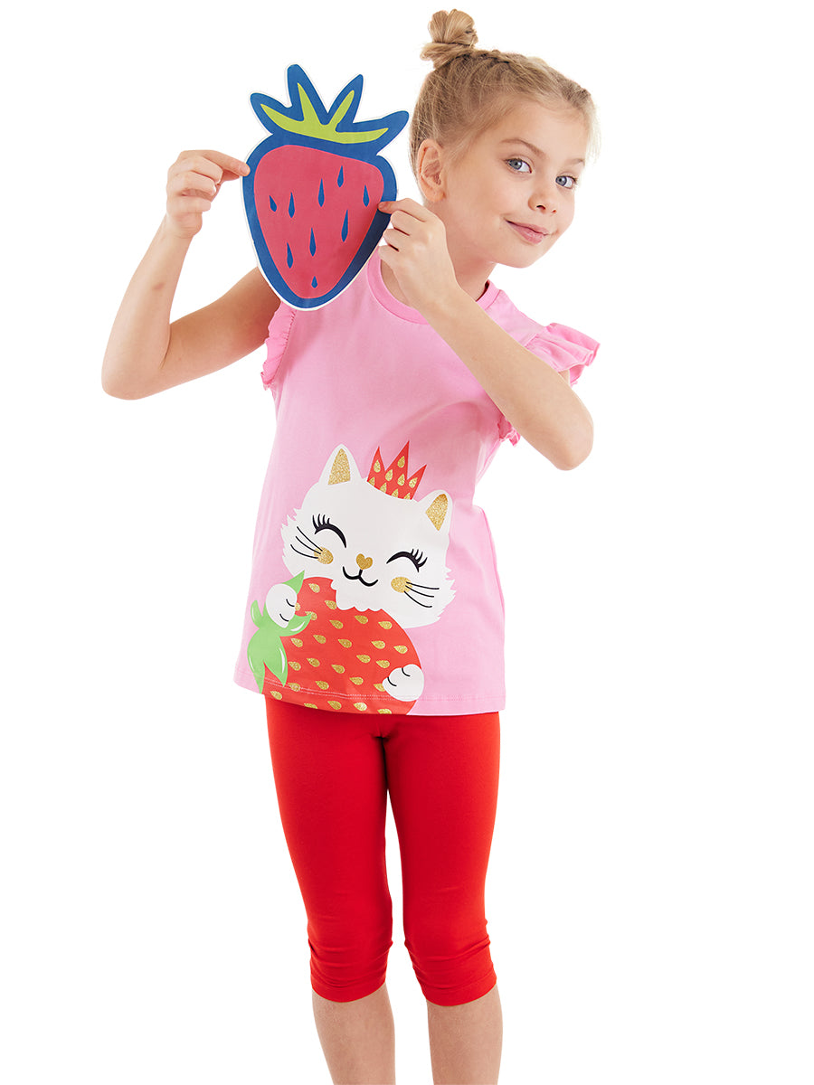 <tc>Ensemble pour fille avec t-shirt et legging à motifs de fraises</tc>