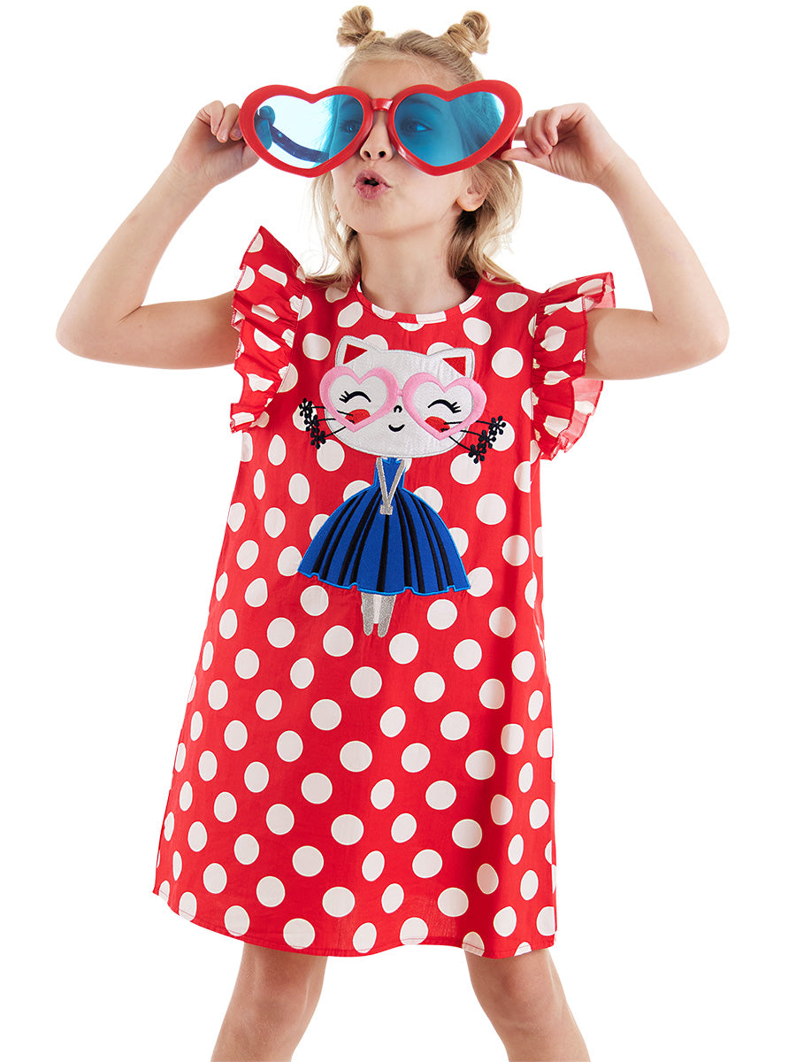 <tc>Robe en popeline pour fille à pois "Petit Chat"</tc>