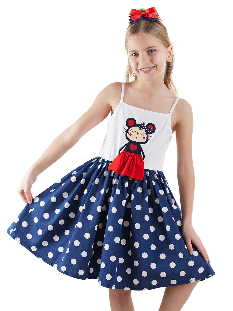 <tc>Lily robe à pois bleu marine pour fille</tc>