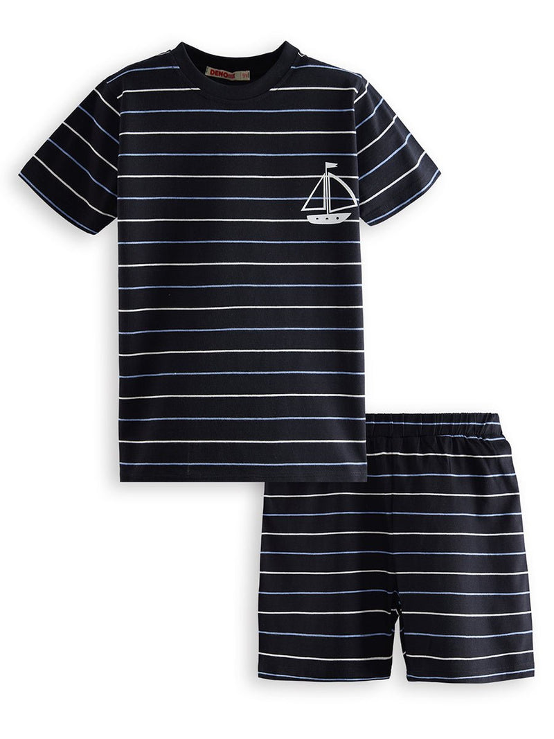 Ensemble Pyjama Garçon à Rayures Noires avec Imprimé Voilier