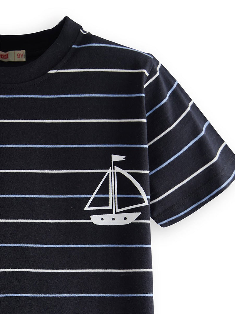 Ensemble Pyjama Garçon à Rayures Noires avec Imprimé Voilier
