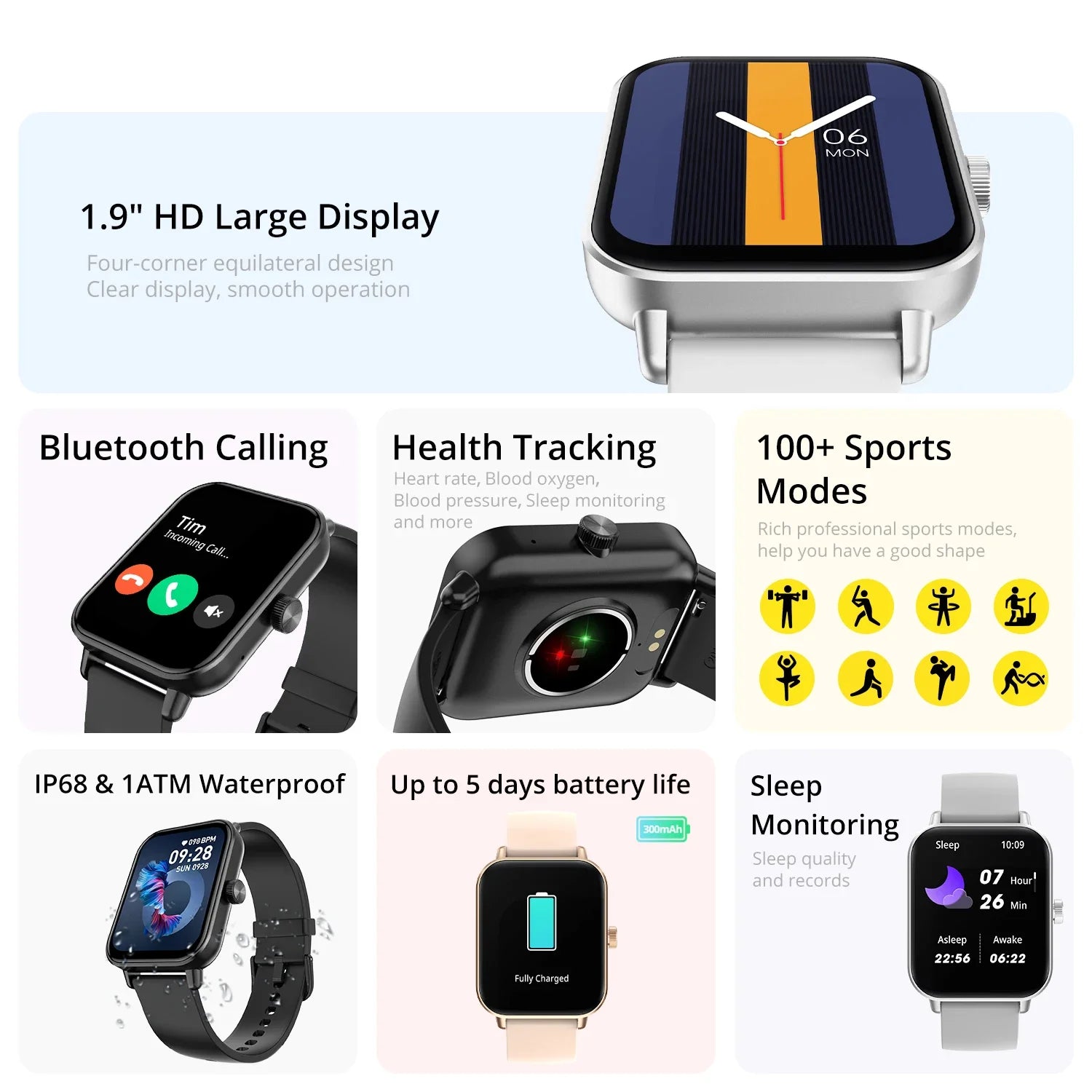 COLMI Voice Calling Smartwatch Men 24H Health Monitor 100+ Sports Modes, Bluetooth Smart Watch Women 1.9 inch Display