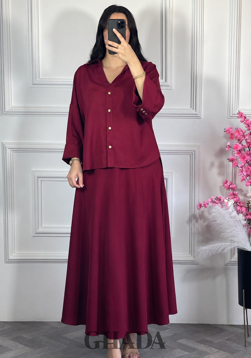 Ensemble avec jupe fluide - Rouge bordeaux