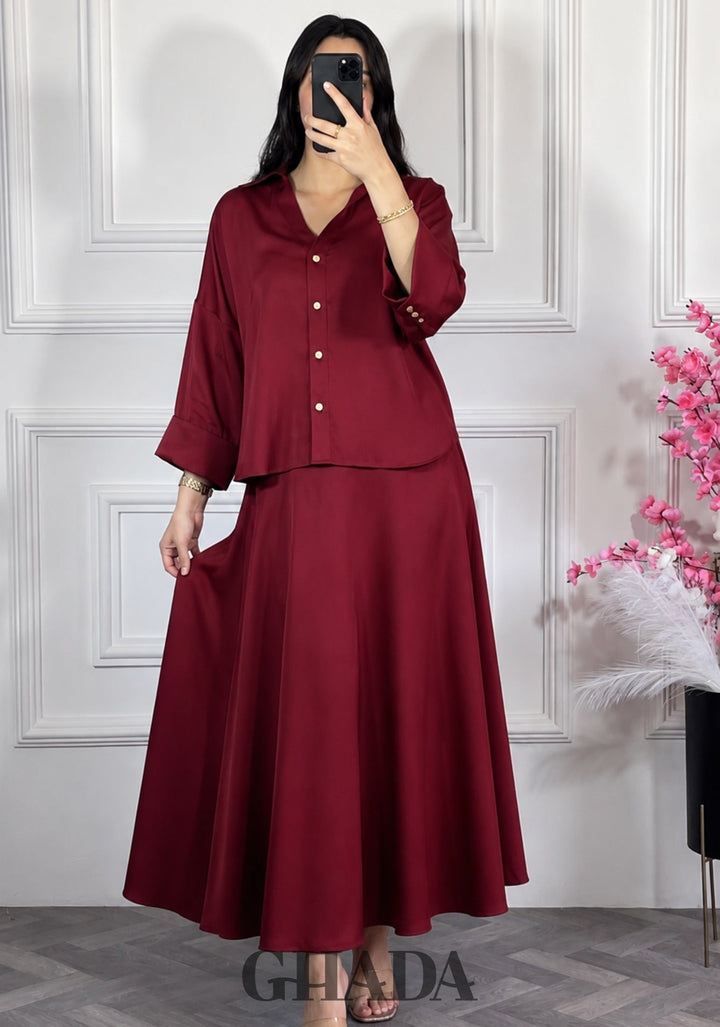 Ensemble avec jupe fluide - Rouge bordeaux