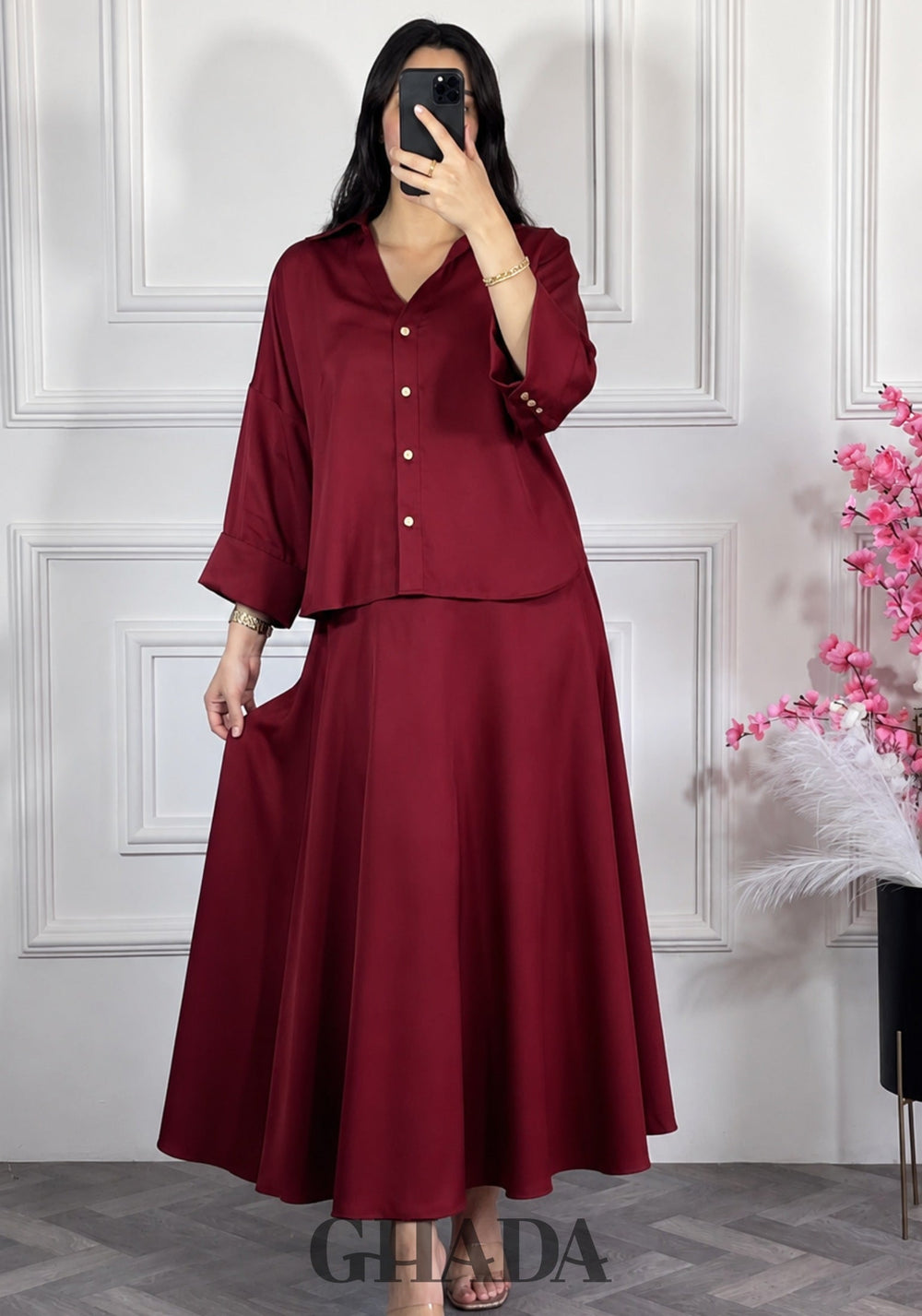 Ensemble avec jupe fluide - Rouge bordeaux