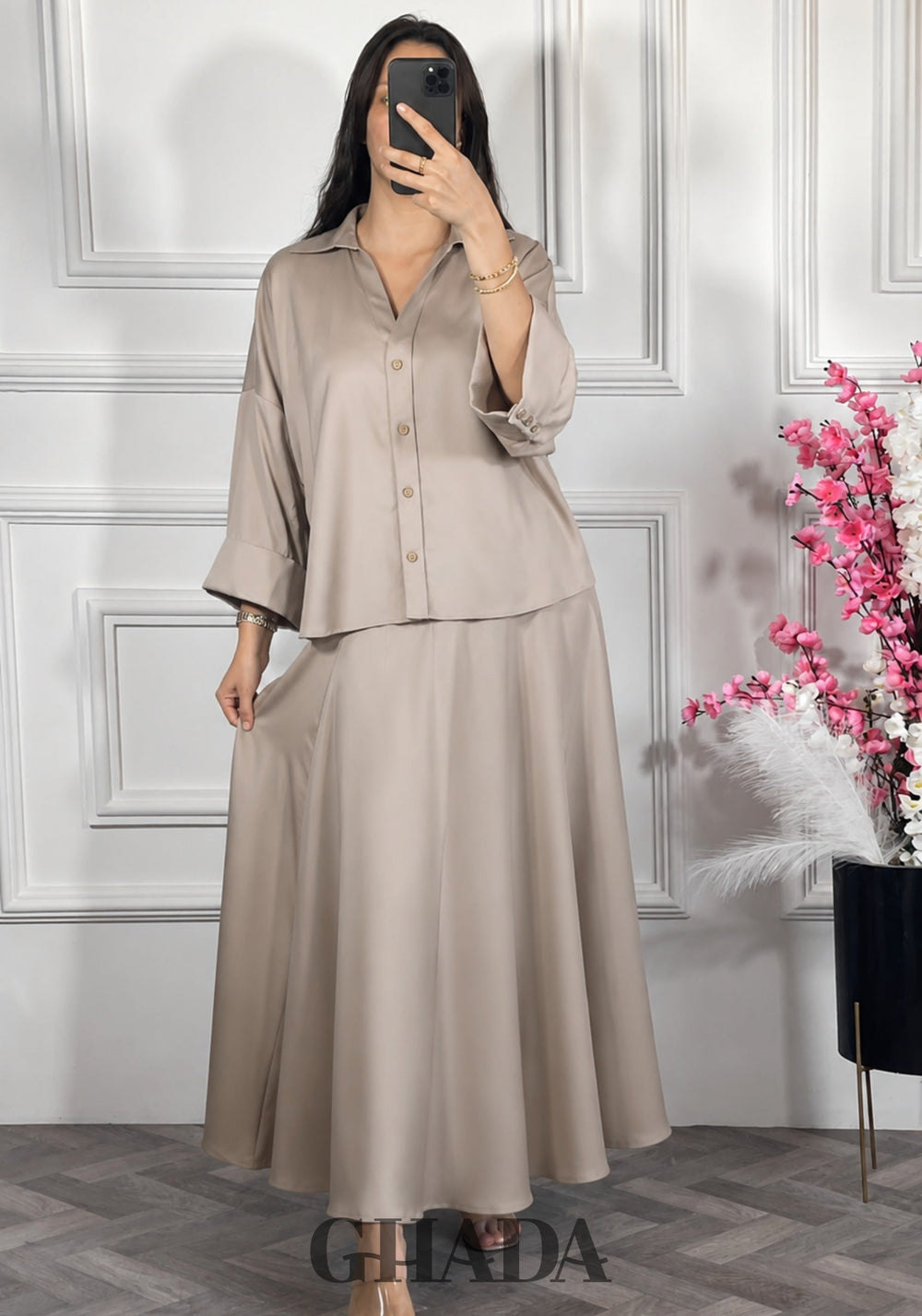 Ensemble avec jupe fluide - Beige