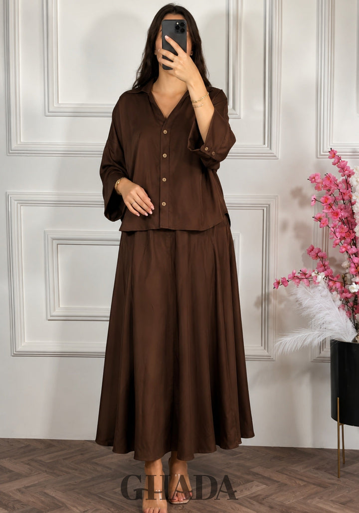 Ensemble avec jupe fluide - Marron chocolat