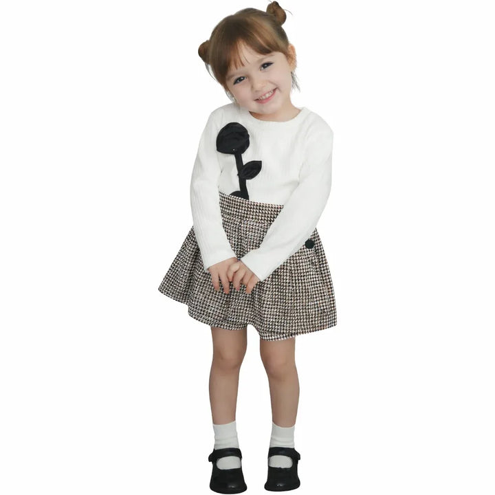 Ensemble 2/5 Ans – Robe à Manches Longues et Jupe à Carreaux pour Enfant