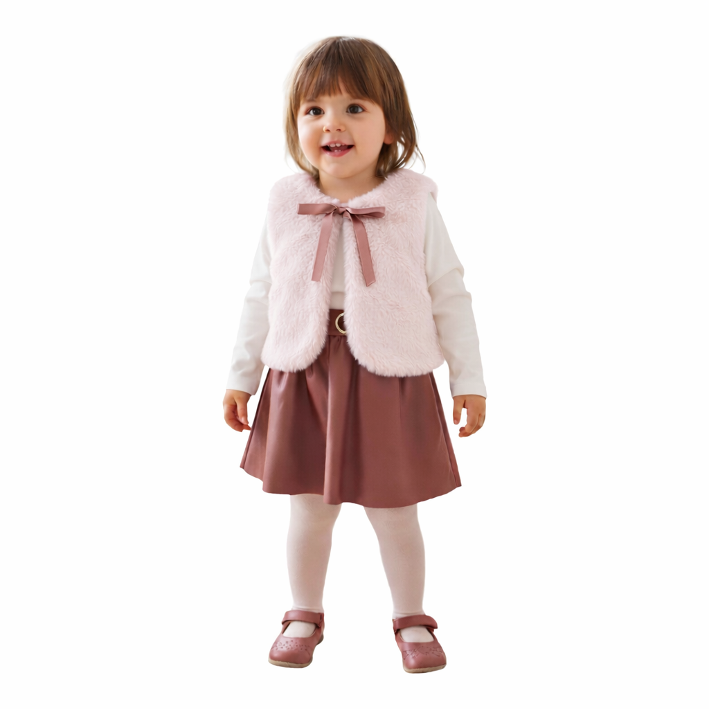 Ensemble en simili-cuir avec gilet en fourrure pour fille