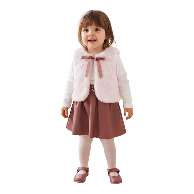Ensemble en simili-cuir avec gilet en fourrure pour fille