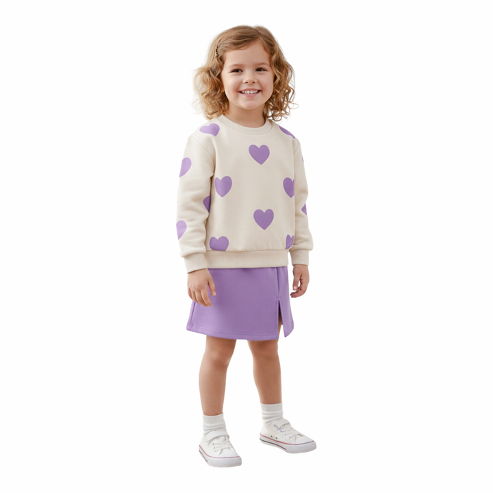 Ensemble Fille Sweat Cœurs et Jupe Short Élégante