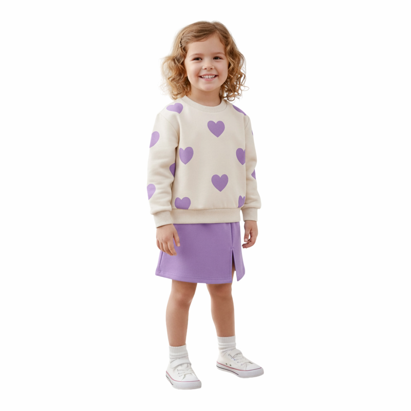 Ensemble Fille Sweat Cœurs et Jupe Short Élégante