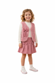 Ensemble Fille 3 Pièces Jupe et Gilet Peluche Doux