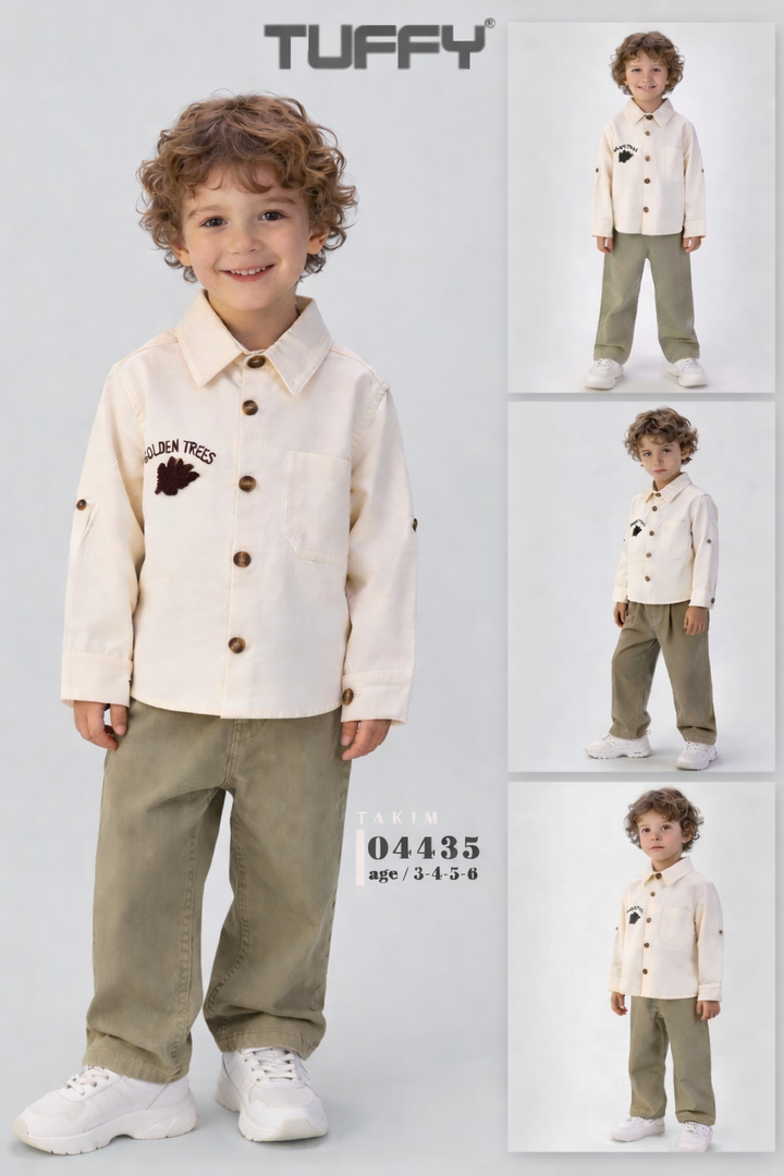 Ensemble Garçon TFB-04435 2/5 Ans – Chemise à Boutons et Pantalon Décontracté