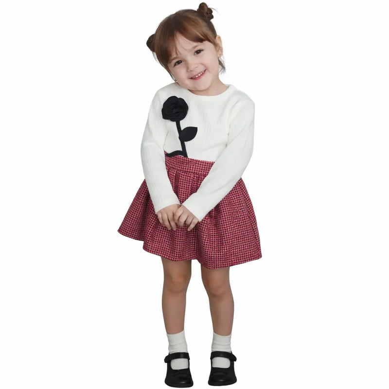 Ensemble 2/5 Ans – Robe à Manches Longues et Jupe à Carreaux pour Enfant