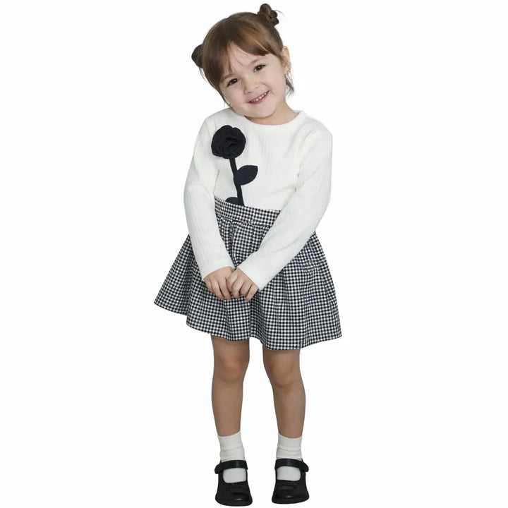 Ensemble 2/5 Ans – Robe à Manches Longues et Jupe à Carreaux pour Enfant