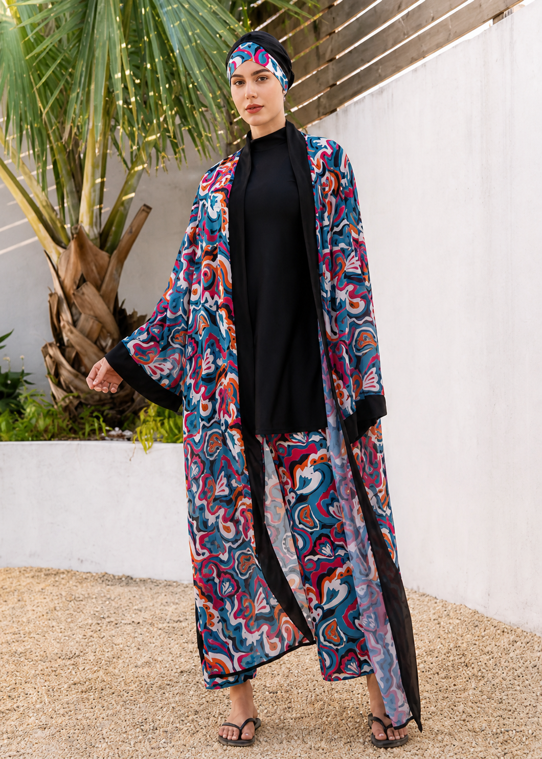 Ensemble Plage Femme 4 Pièces en Polyester – Maillot, Pantalon & Kimono