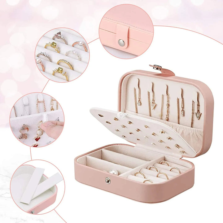 Boîte à Bijoux Portable à Double Niveau avec Compartiments