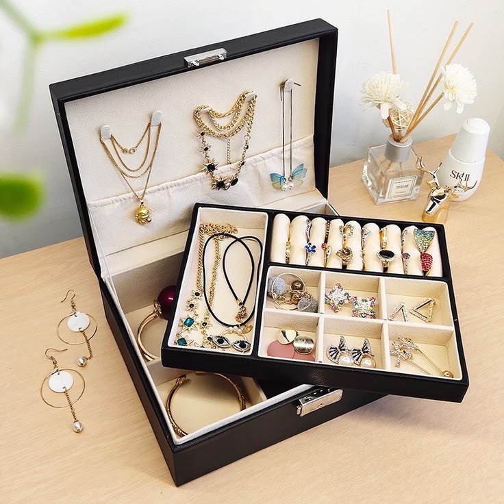 Coffret à bijoux élégant avec serrure- boite de rangement pour bijoux