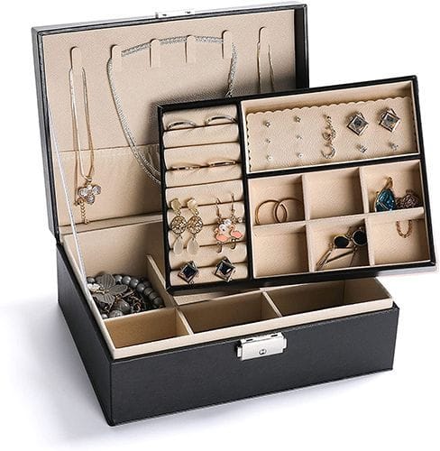 Coffret à bijoux élégant avec serrure- boite de rangement pour bijoux