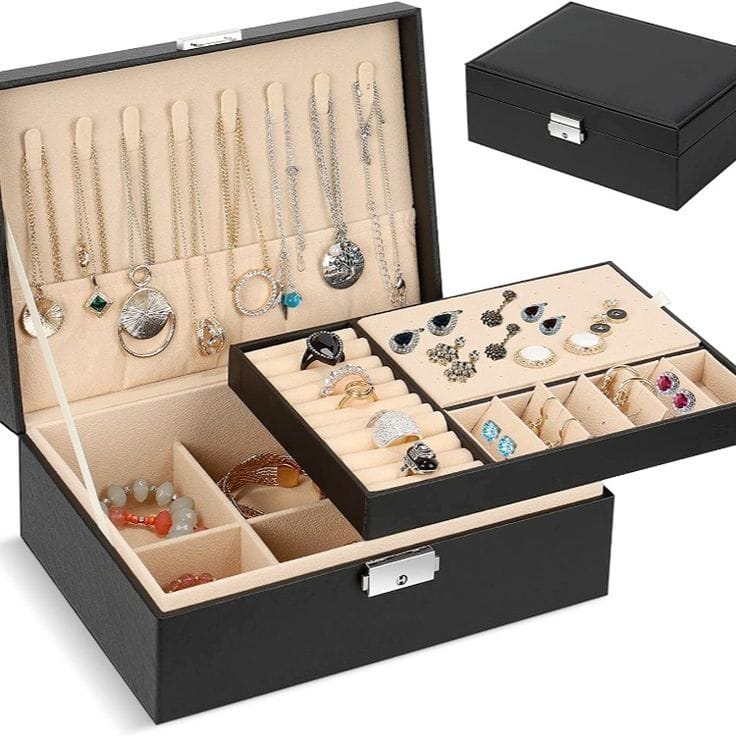 Coffret à bijoux élégant avec serrure- boite de rangement pour bijoux