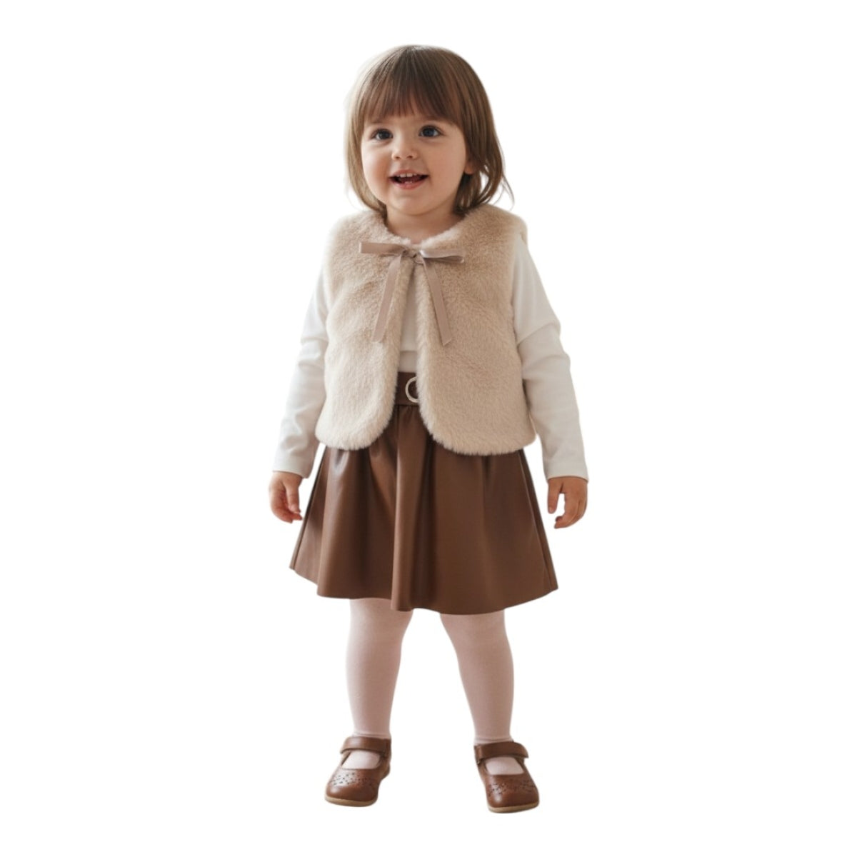 Ensemble en simili-cuir avec gilet en fourrure pour fille