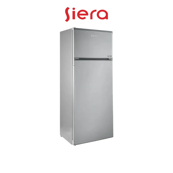 Réfrigérateur Siera 300–399 L Frost inox, congélateur en haut pour une organisation optimale.