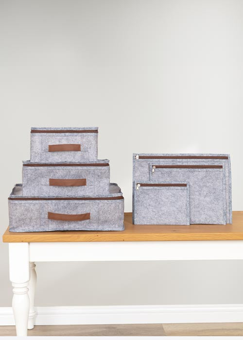 Set d'organisateurs de valise en feutre avec poignées en cuir – 6 pièces