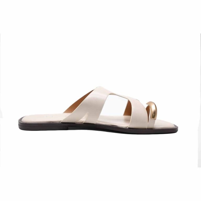 Mules Plates Femme Entredoigt à Brides Élégantes et Détail Doré