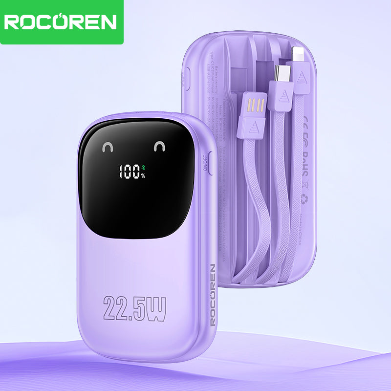 باور بانك Rocoren بقوة 22.5 واط مع 3 كابلات مدمجة
