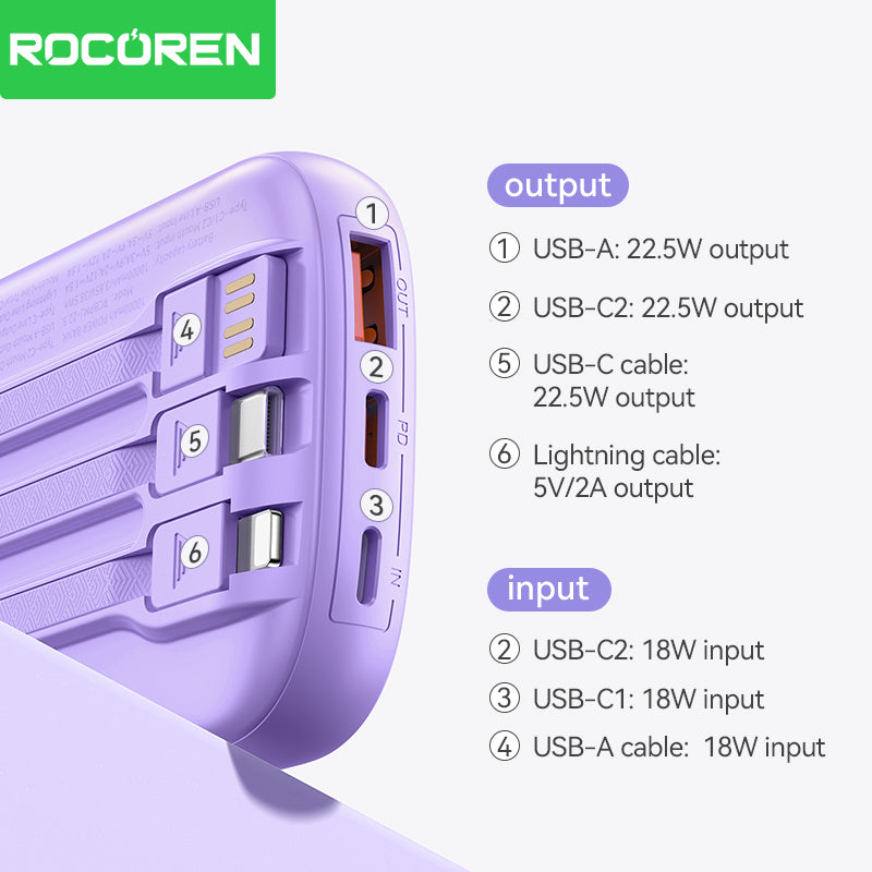 Rocoren Banque d’alimentation 22.5W 3 câbles