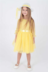 <tc>Robe classique pour fille - ornée de tulle et de dentelle - 2 pièces (robe + chapeau)</tc>