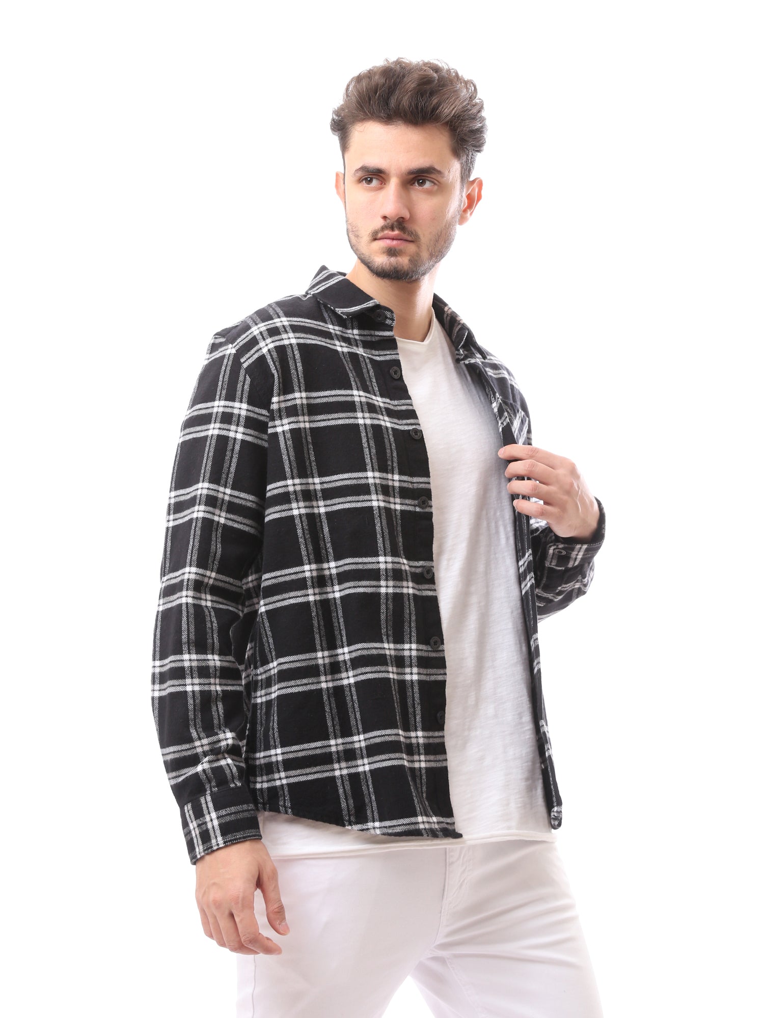 Chemise pour homme à carreaux à manches longues avec poche poitrine - FSH23ACCR19816TM1