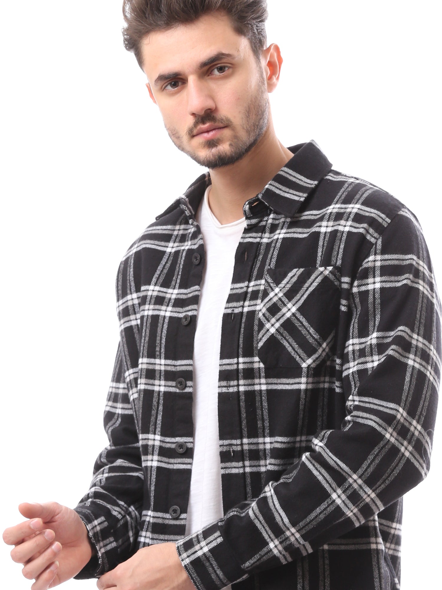 Chemise homme à carreaux à manches longues avec poche poitrine - FSH23ACCR19816TM1