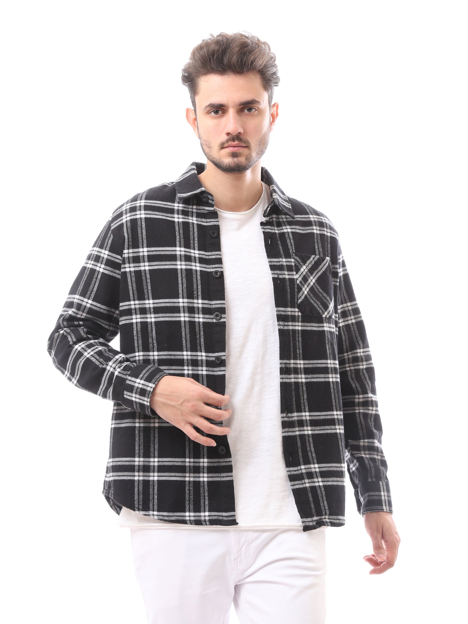 Chemise pour homme à carreaux à manches longues avec poche poitrine - FSH23ACCR19816TM1