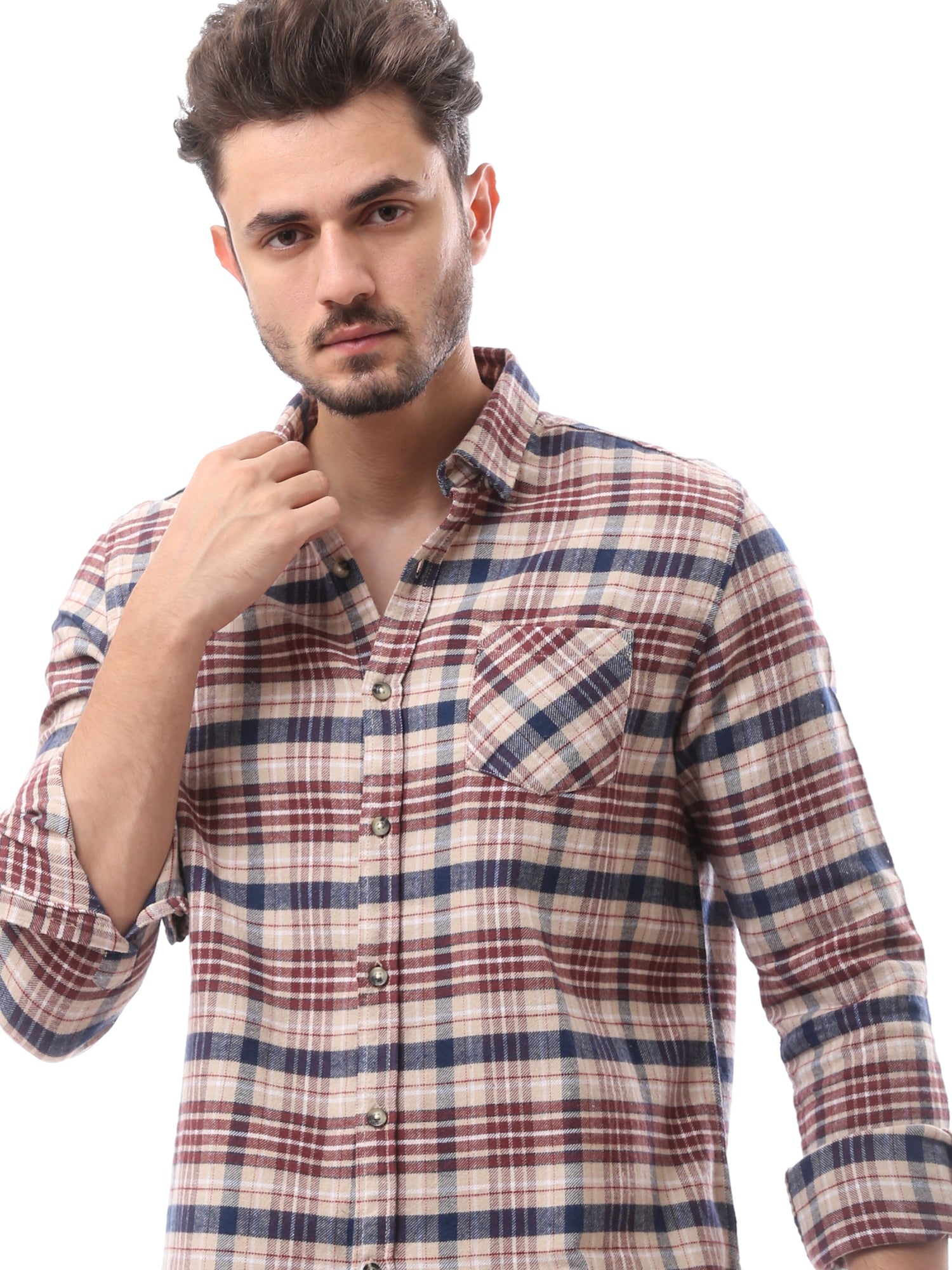 Chemise homme à carreaux à manches longues avec poche poitrine - FSH23ACCR19818TM1