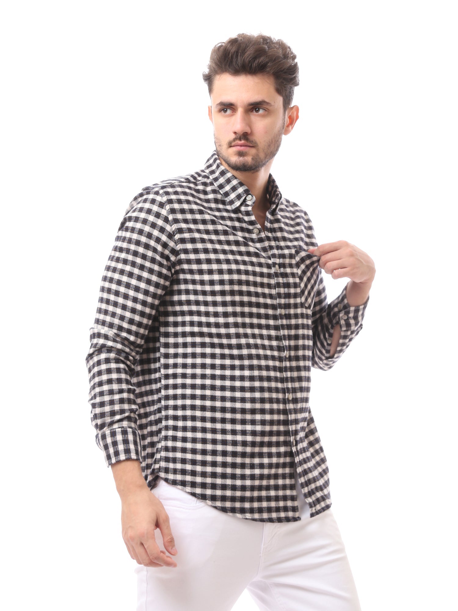 Chemise pour homme à carreaux à manches longues avec poche poitrine - FSH23GCCR19819TM1