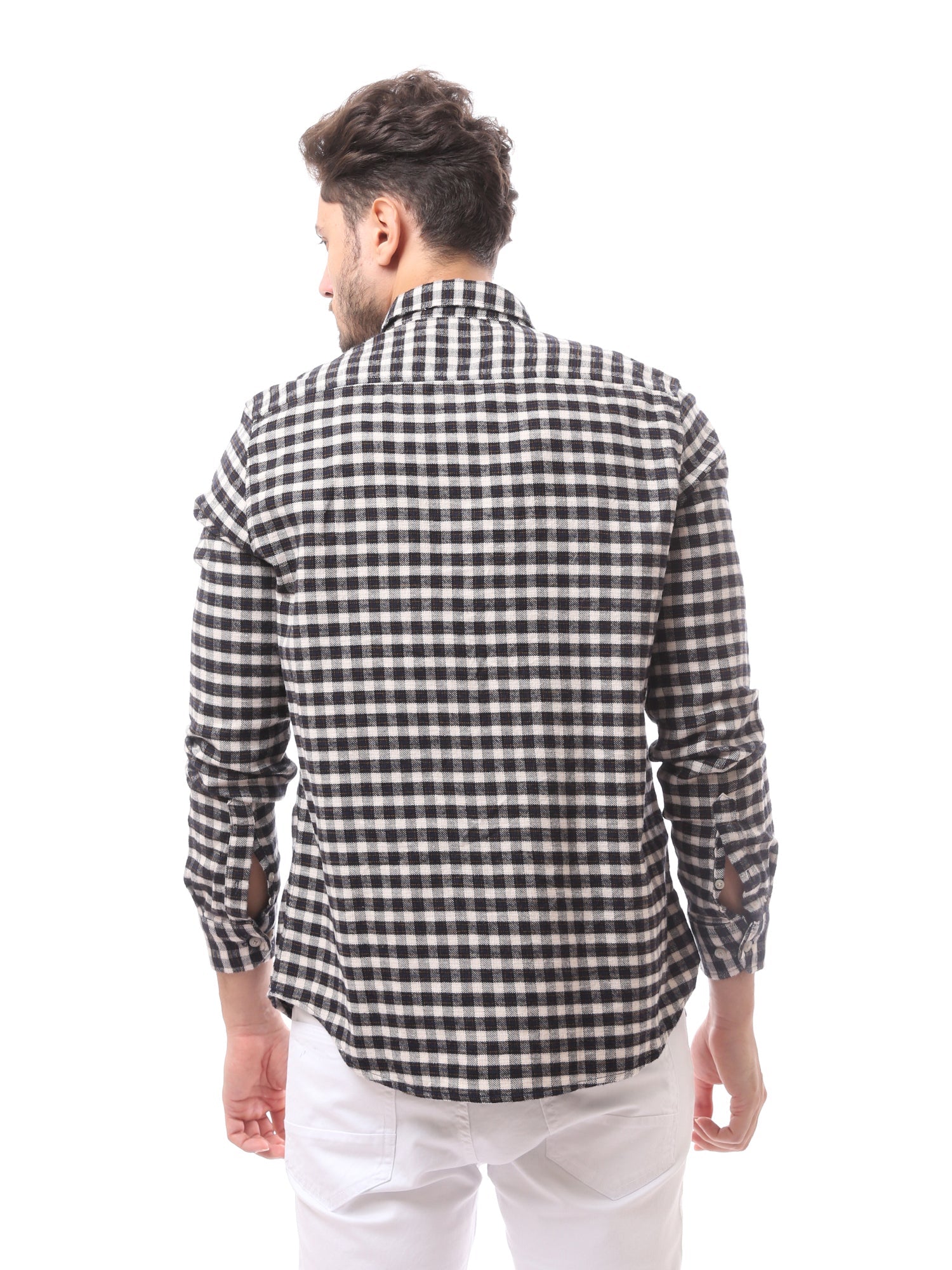قميص رجالي كاروهات بأكمام طويلة مع جيب صدر -FSH23GCCR19819TM1