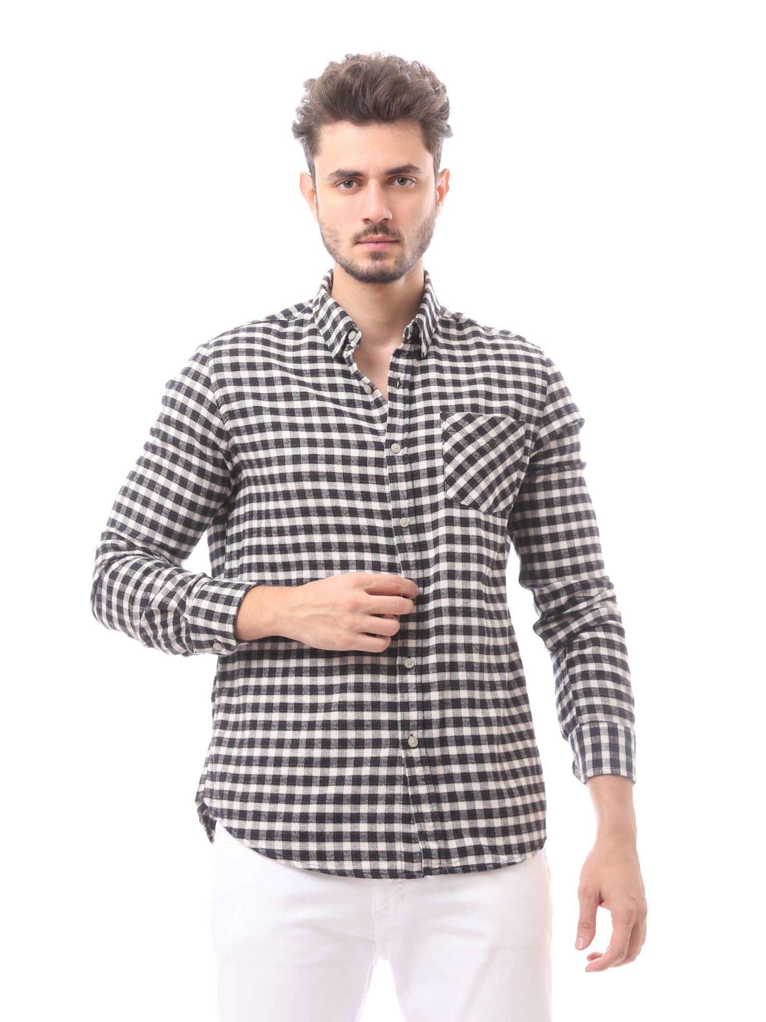 Chemise pour homme à carreaux à manches longues avec poche poitrine - FSH23GCCR19819TM1