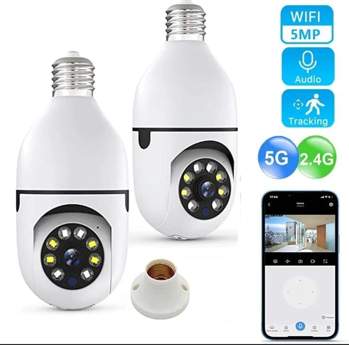 Caméra de Surveillance WiFi 360° 5MP à Visser sur Douille E27 – Vision Nocturne et Détection de Mouvement