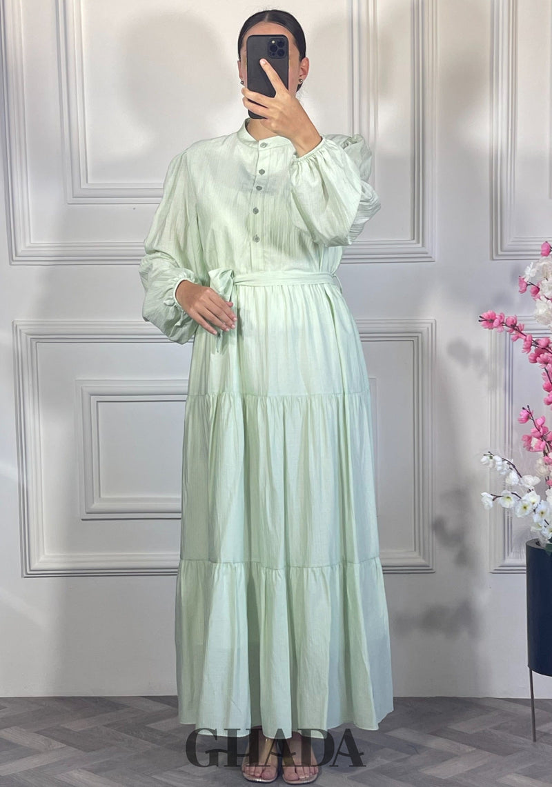 Robe longue en lin froissé - Vert eau