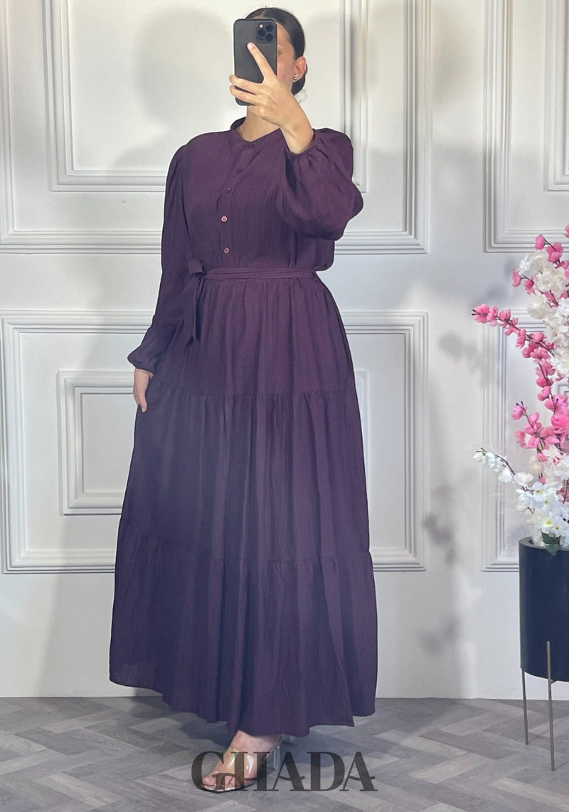 Robe longue en lin froissé - Mauve foncé