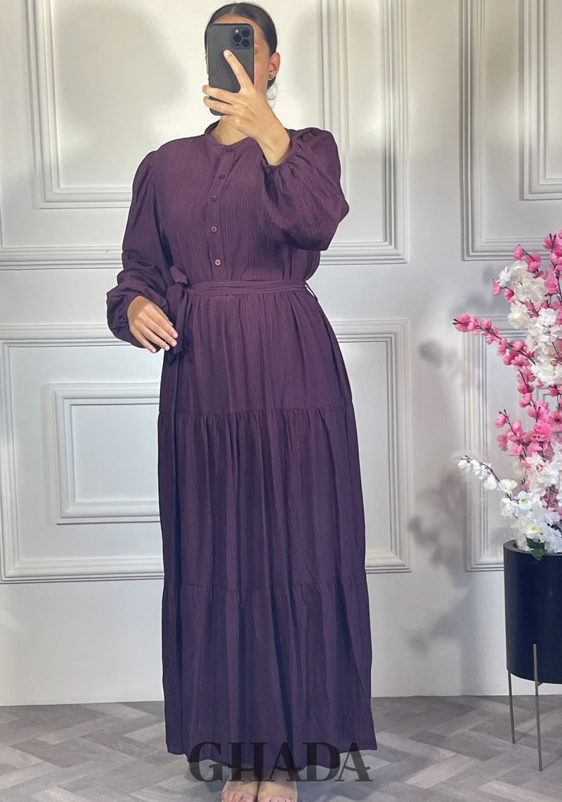 Robe longue en lin froissé - Mauve foncé