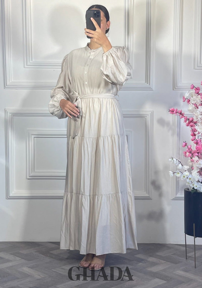 Robe longue en lin froissé - Beige