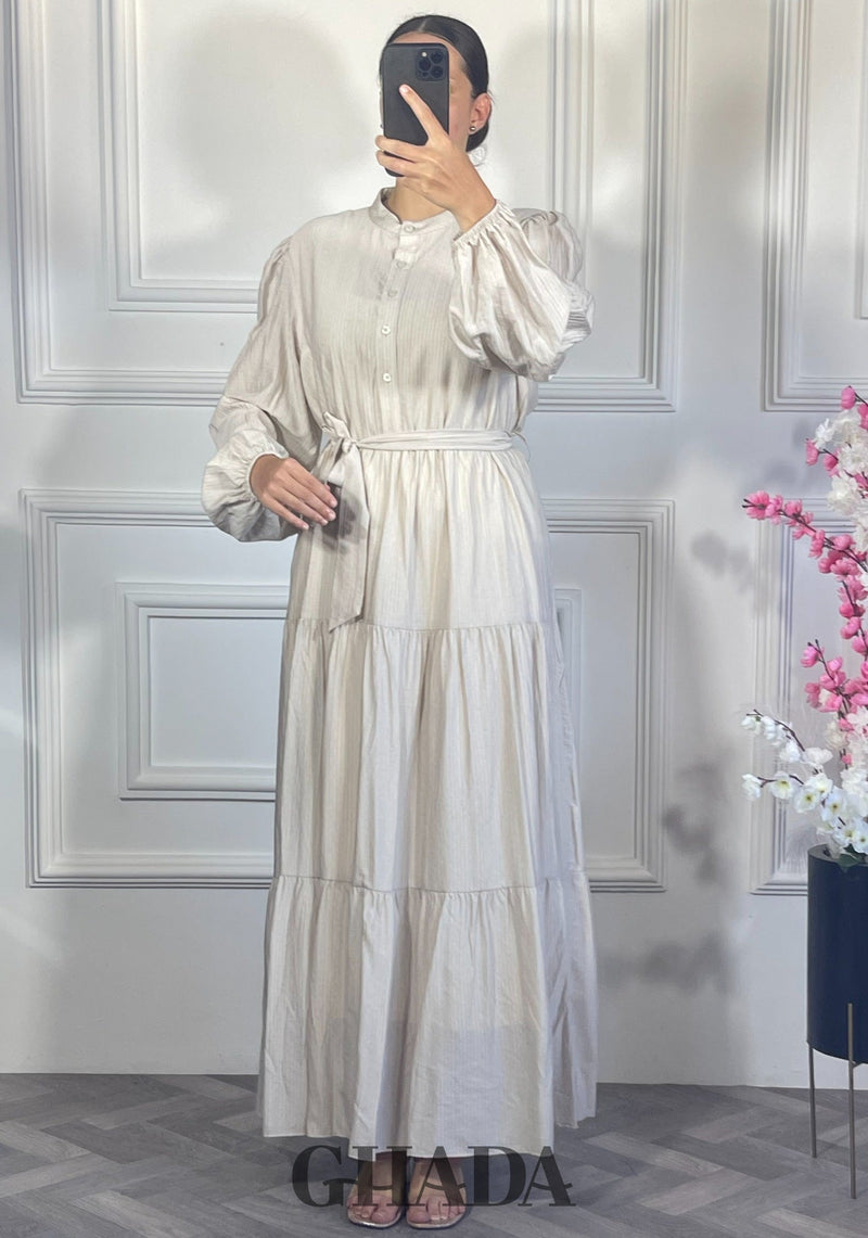 Robe longue en lin froissé - Beige